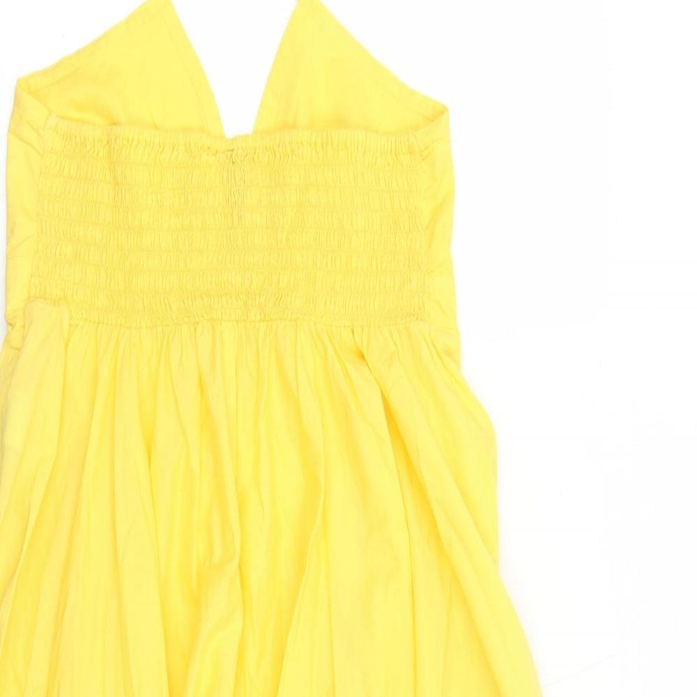 H&M Womens Yellow Cotton Trapeze & Swing Size 16 Halter Tie
