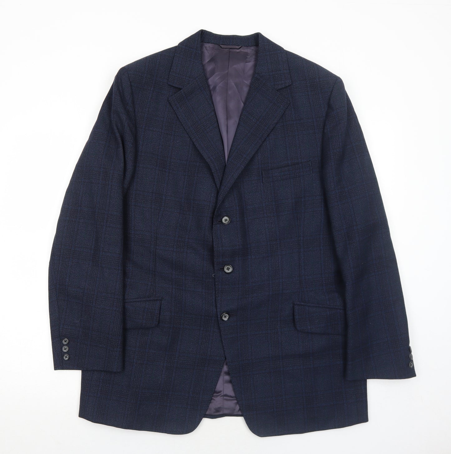 Superfine Mens Blue Plaid Wool Jacket Suit Jacket Size 42 Regular