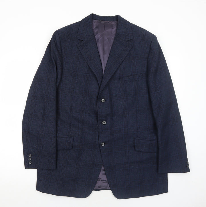 Superfine Mens Blue Plaid Wool Jacket Suit Jacket Size 42 Regular