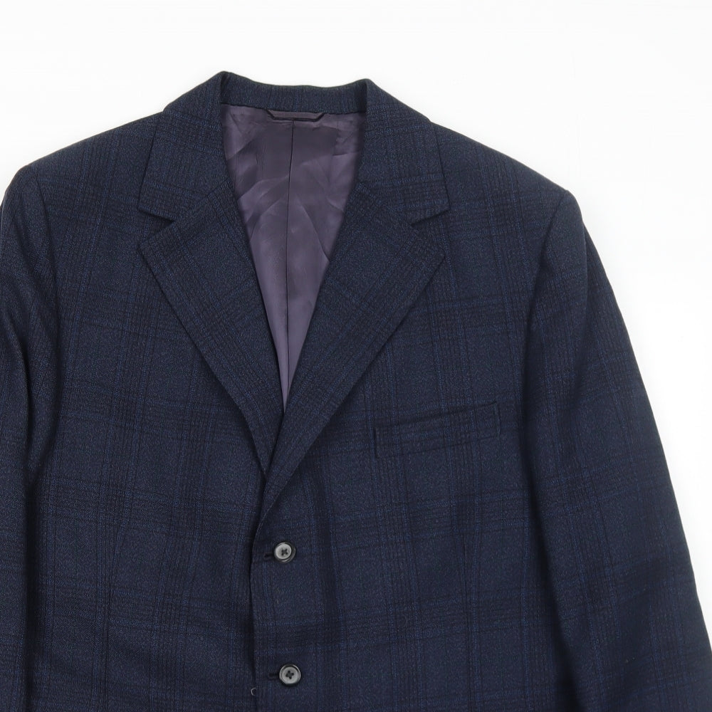 Superfine Mens Blue Plaid Wool Jacket Suit Jacket Size 42 Regular