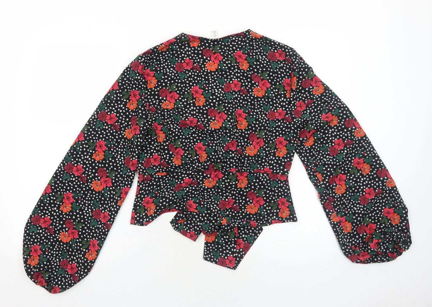 Topshop Womens Black Geometric Polyester Basic Blouse Size 10 V-Neck