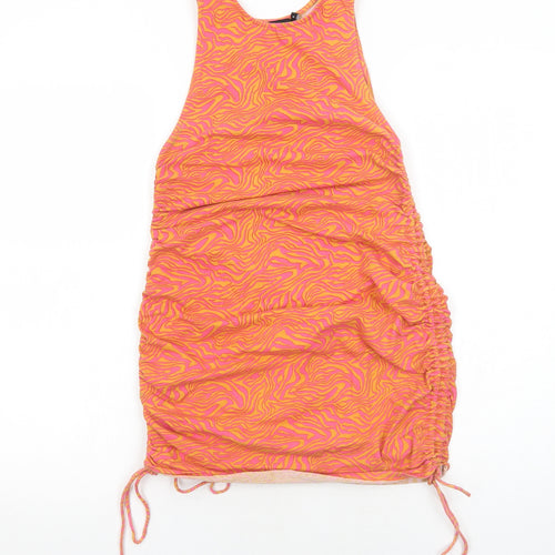 Motel Womens Orange Geometric Cotton Tank Dress Size S Round Neck Pullover