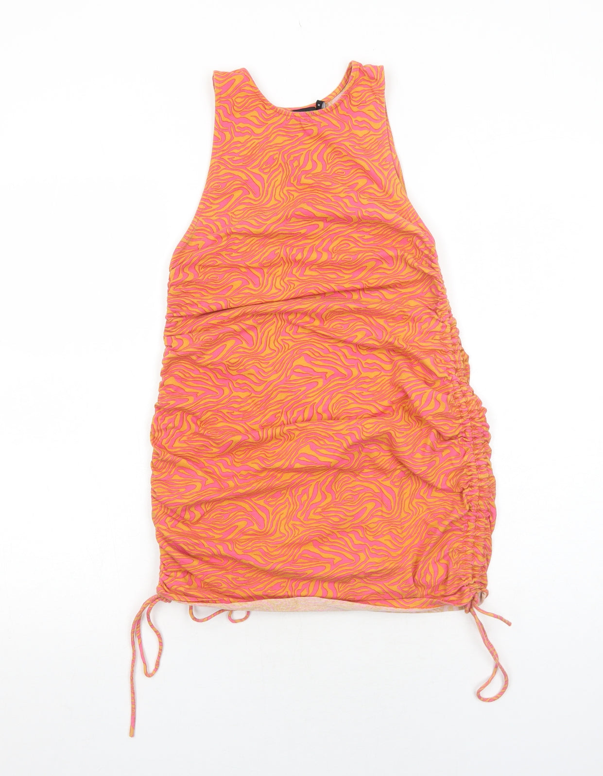 Motel Womens Orange Geometric Cotton Tank Dress Size S Round Neck Pullover