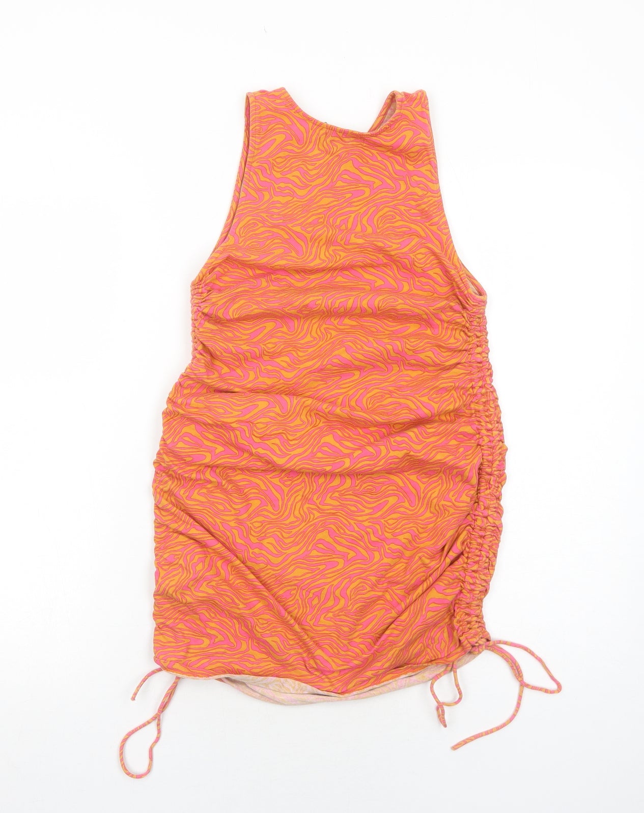 Motel Womens Orange Geometric Cotton Tank Dress Size S Round Neck Pullover