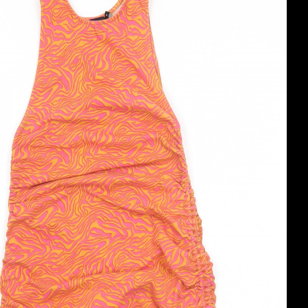 Motel Womens Orange Geometric Cotton Tank Dress Size S Round Neck Pullover