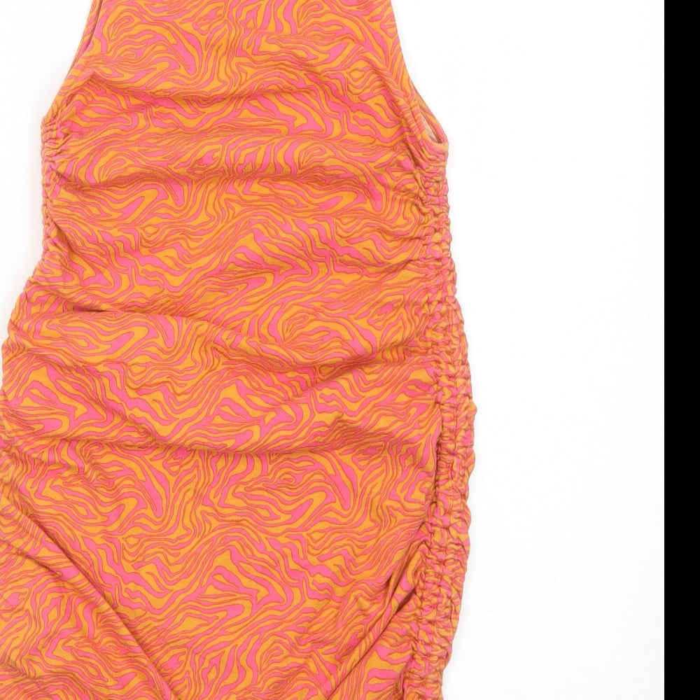 Motel Womens Orange Geometric Cotton Tank Dress Size S Round Neck Pullover