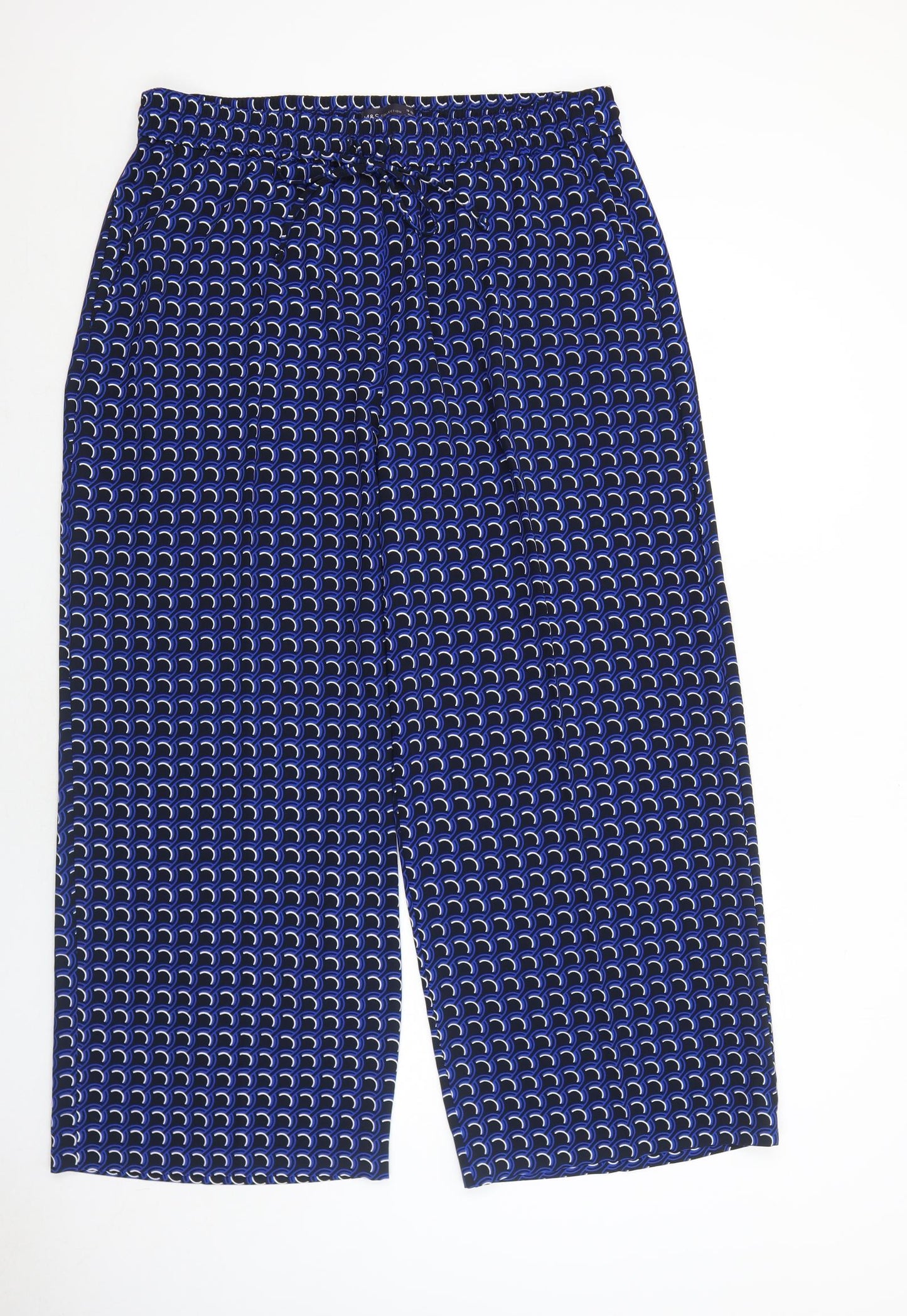 Marks and Spencer Womens Blue Geometric Polyester Trousers Size 18 Regular Drawstring
