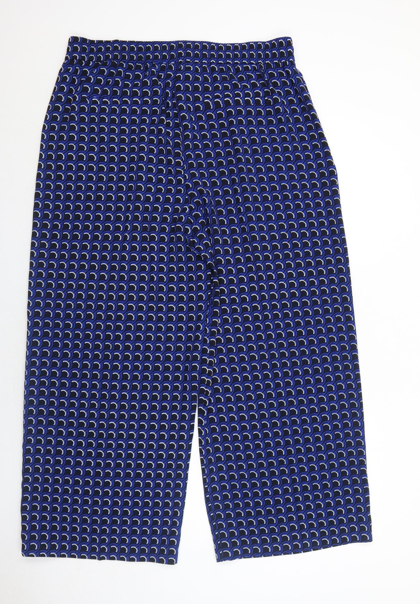 Marks and Spencer Womens Blue Geometric Polyester Trousers Size 18 Regular Drawstring
