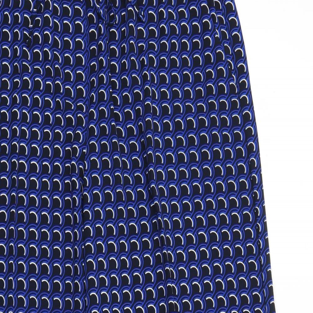 Marks and Spencer Womens Blue Geometric Polyester Trousers Size 18 Regular Drawstring