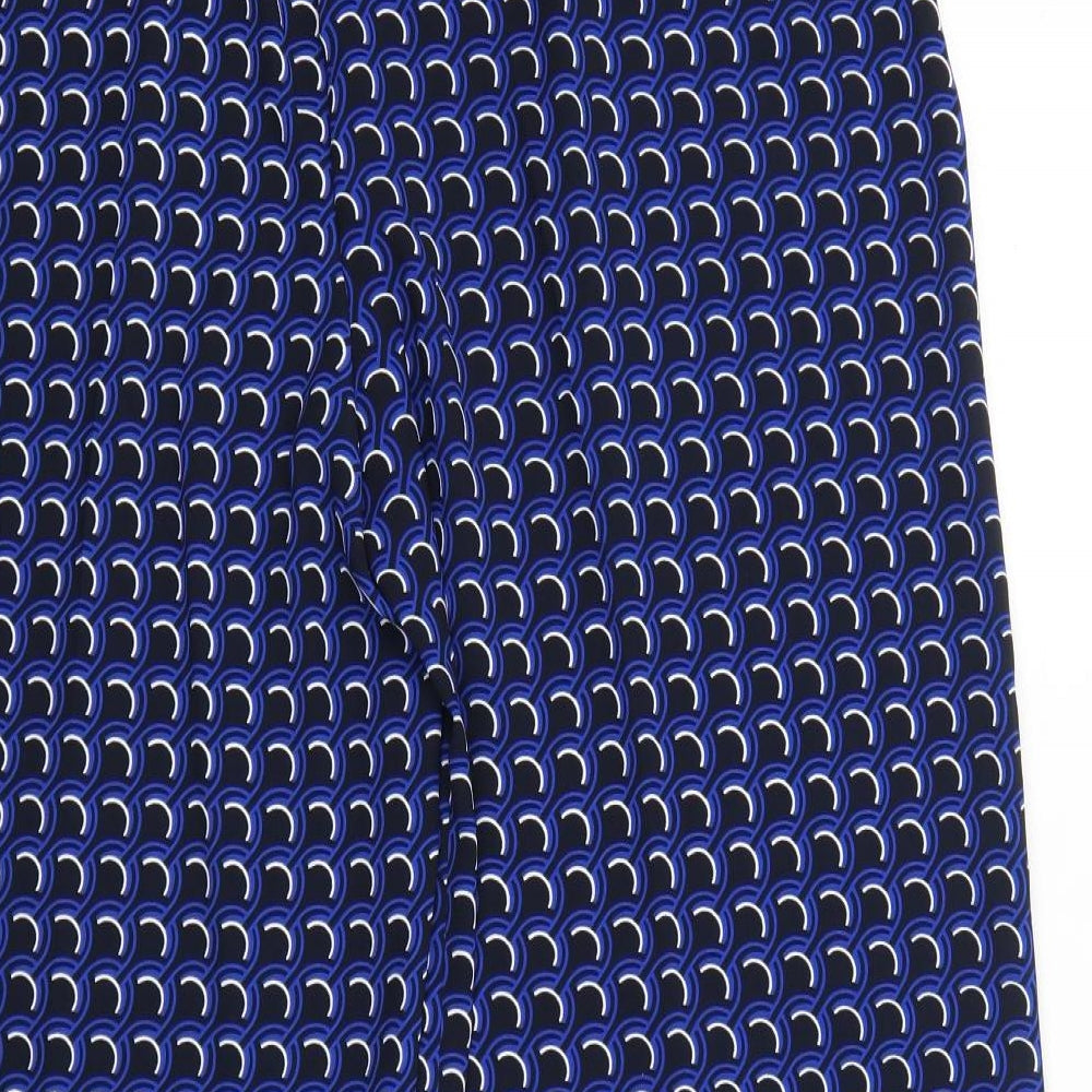 Marks and Spencer Womens Blue Geometric Polyester Trousers Size 18 Regular Drawstring