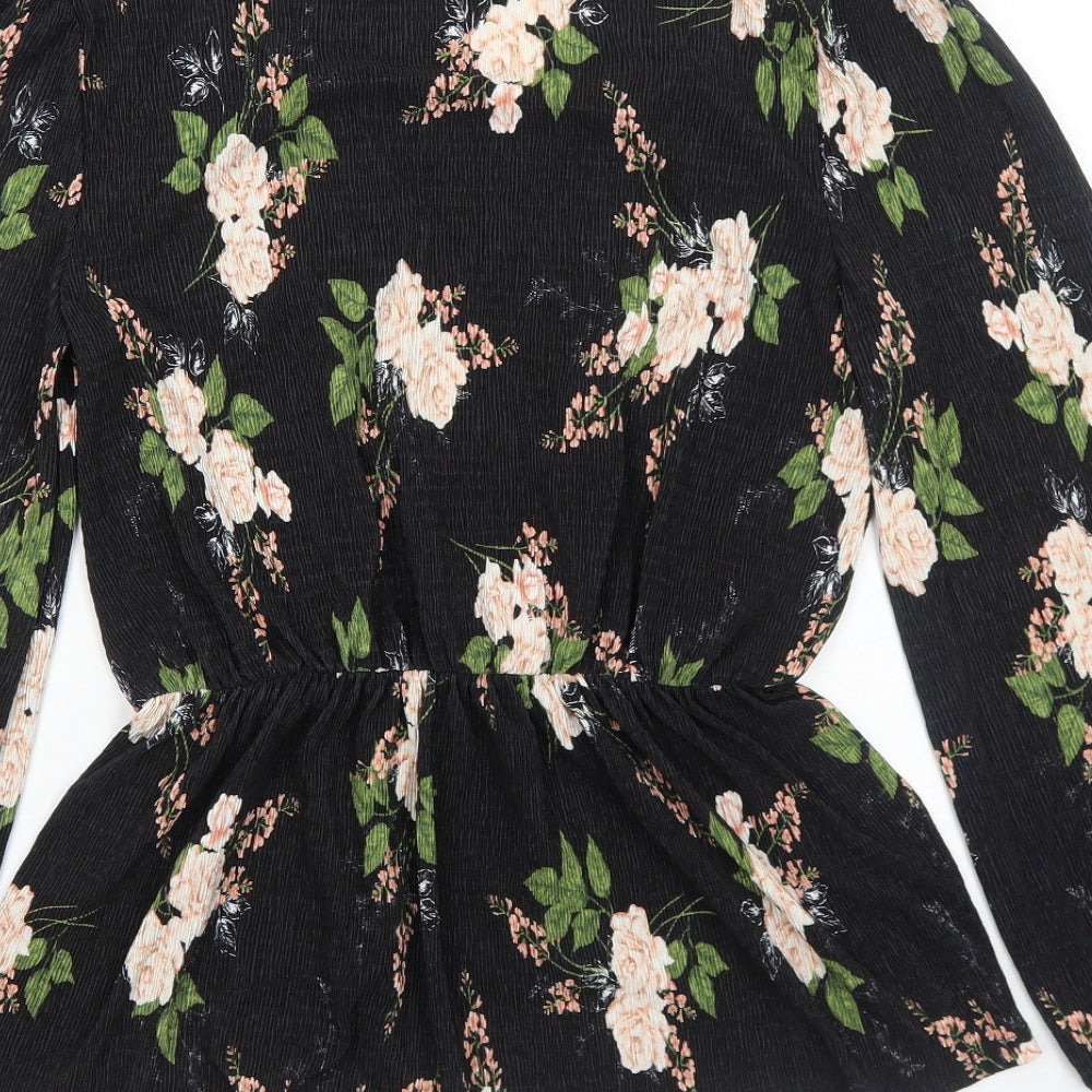 Very Womens Black Floral Polyester Basic Blouse Size 8 V-Neck