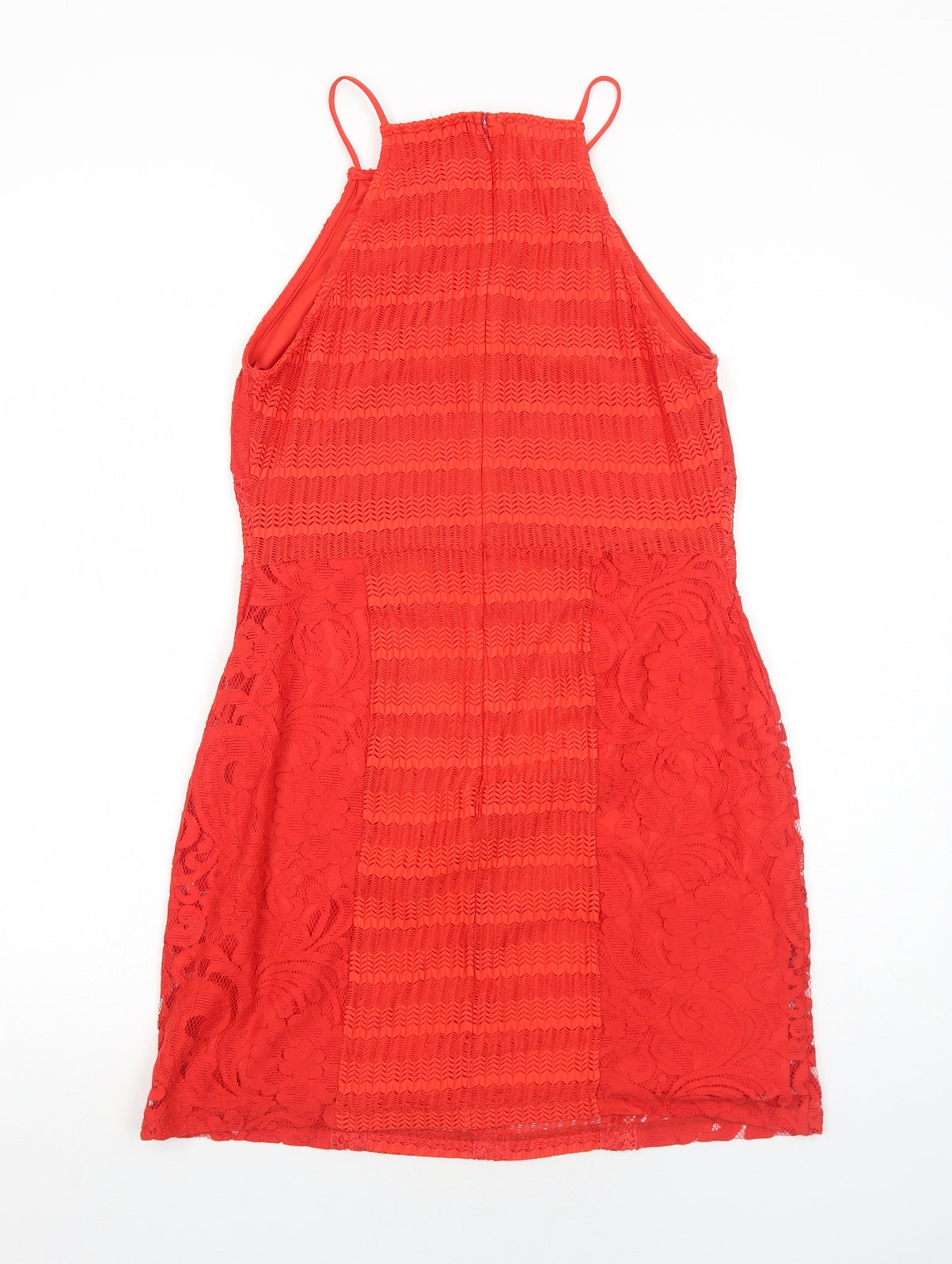 Topshop Womens Red Geometric Polyester Bodycon Size 14 Square Neck Zip