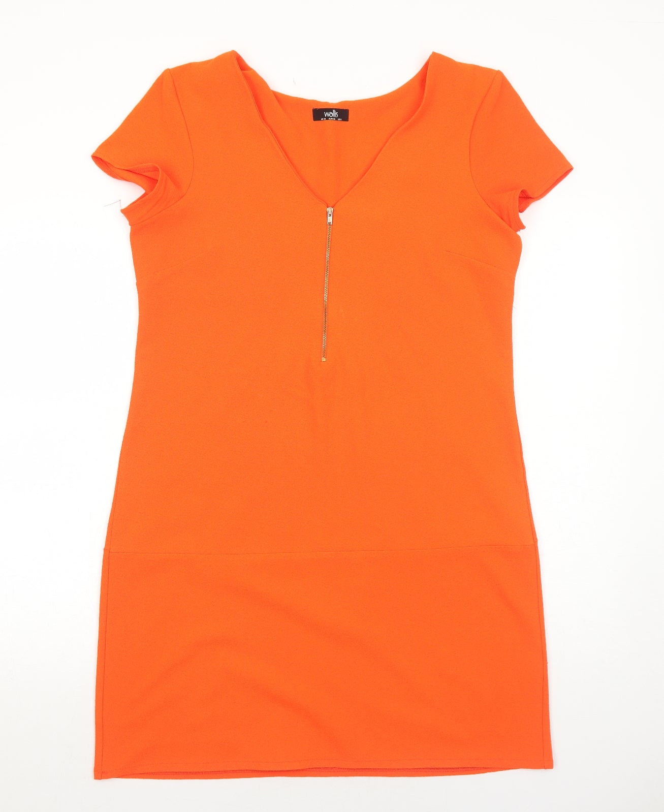 Wallis Womens Orange Polyester A-Line Size 12 V-Neck Zip
