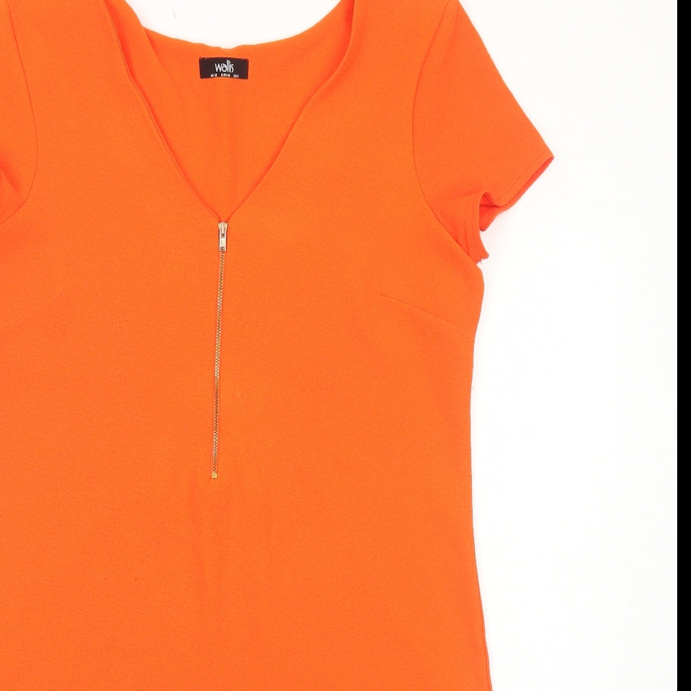 Wallis Womens Orange Polyester A-Line Size 12 V-Neck Zip