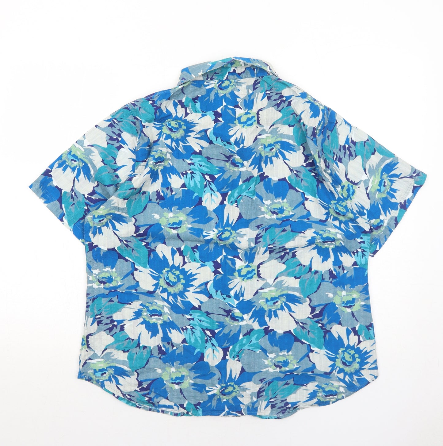 Patra Mens Blue Floral Cotton Button-Up Size XL Collared Button