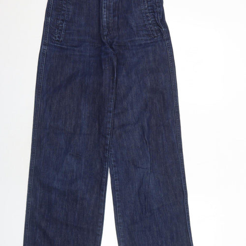 Whistles Womens Blue Cotton Wide-Leg Jeans Size 4 Regular Zip