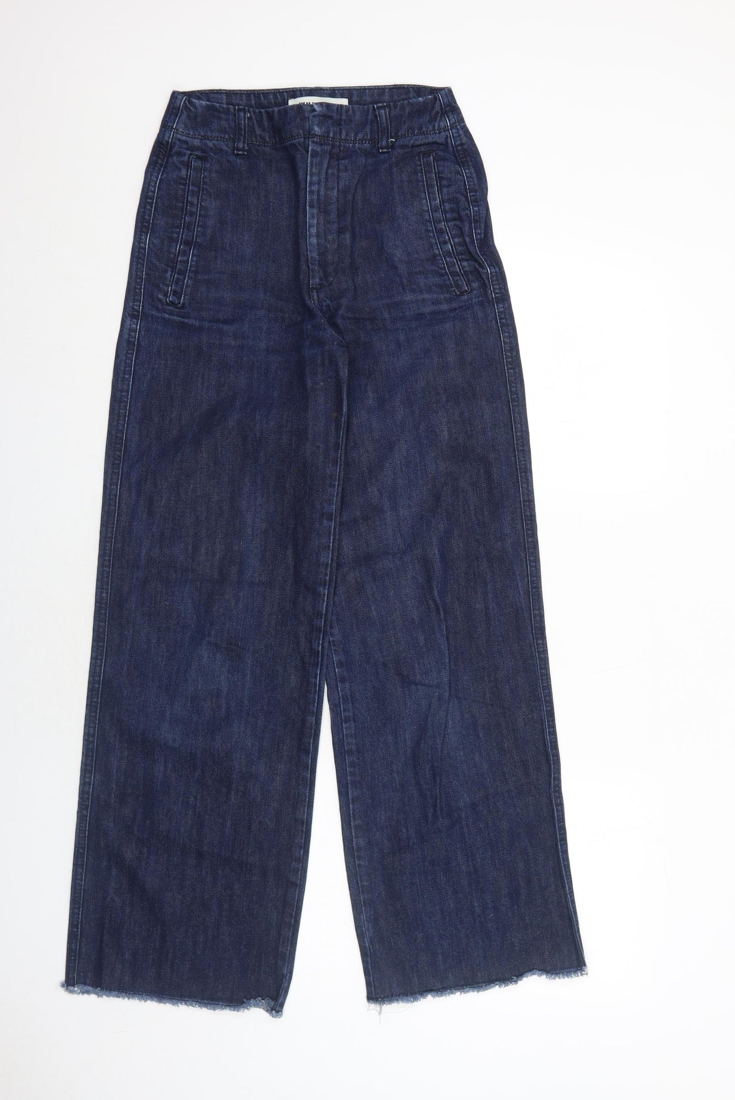 Whistles Womens Blue Cotton Wide-Leg Jeans Size 4 Regular Zip