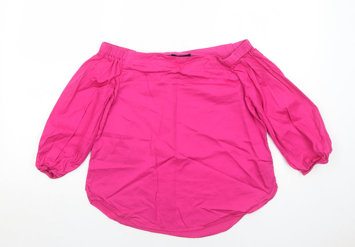 New Look Womens Pink Cotton Basic Blouse Size 10 Off the Shoulder