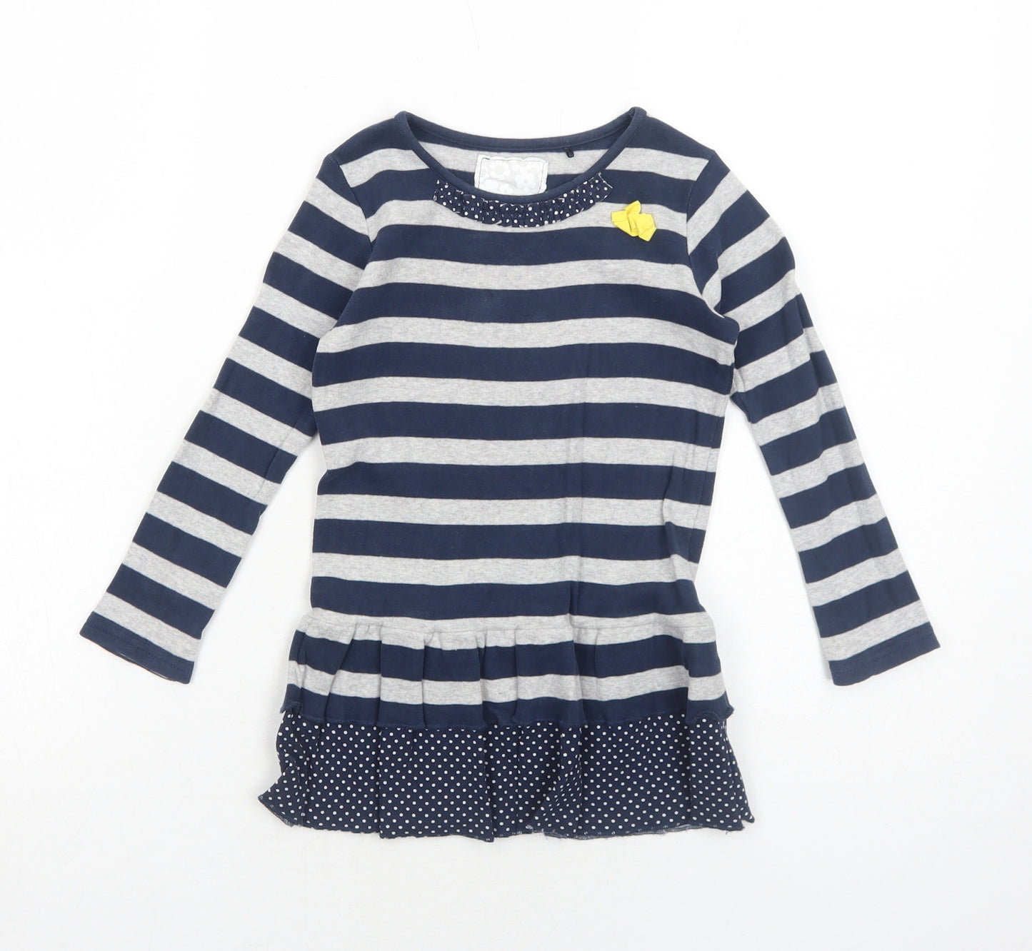 NEXT Girls Blue Striped Cotton Jumper Dress Size 3-4 Years Boat Neck Pullover
