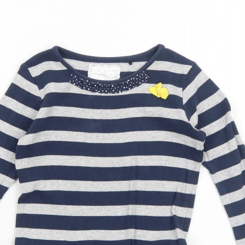 NEXT Girls Blue Striped Cotton Jumper Dress Size 3-4 Years Boat Neck Pullover