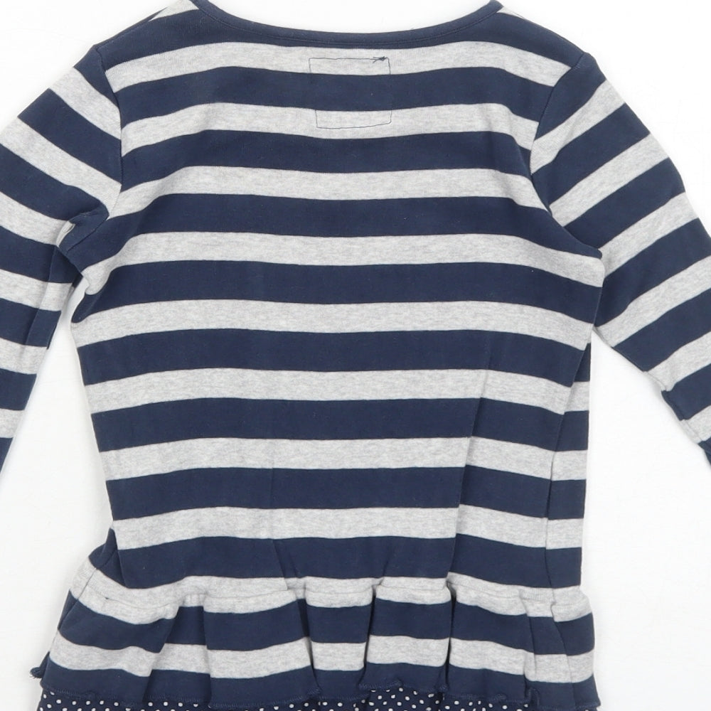 NEXT Girls Blue Striped Cotton Jumper Dress Size 3-4 Years Boat Neck Pullover
