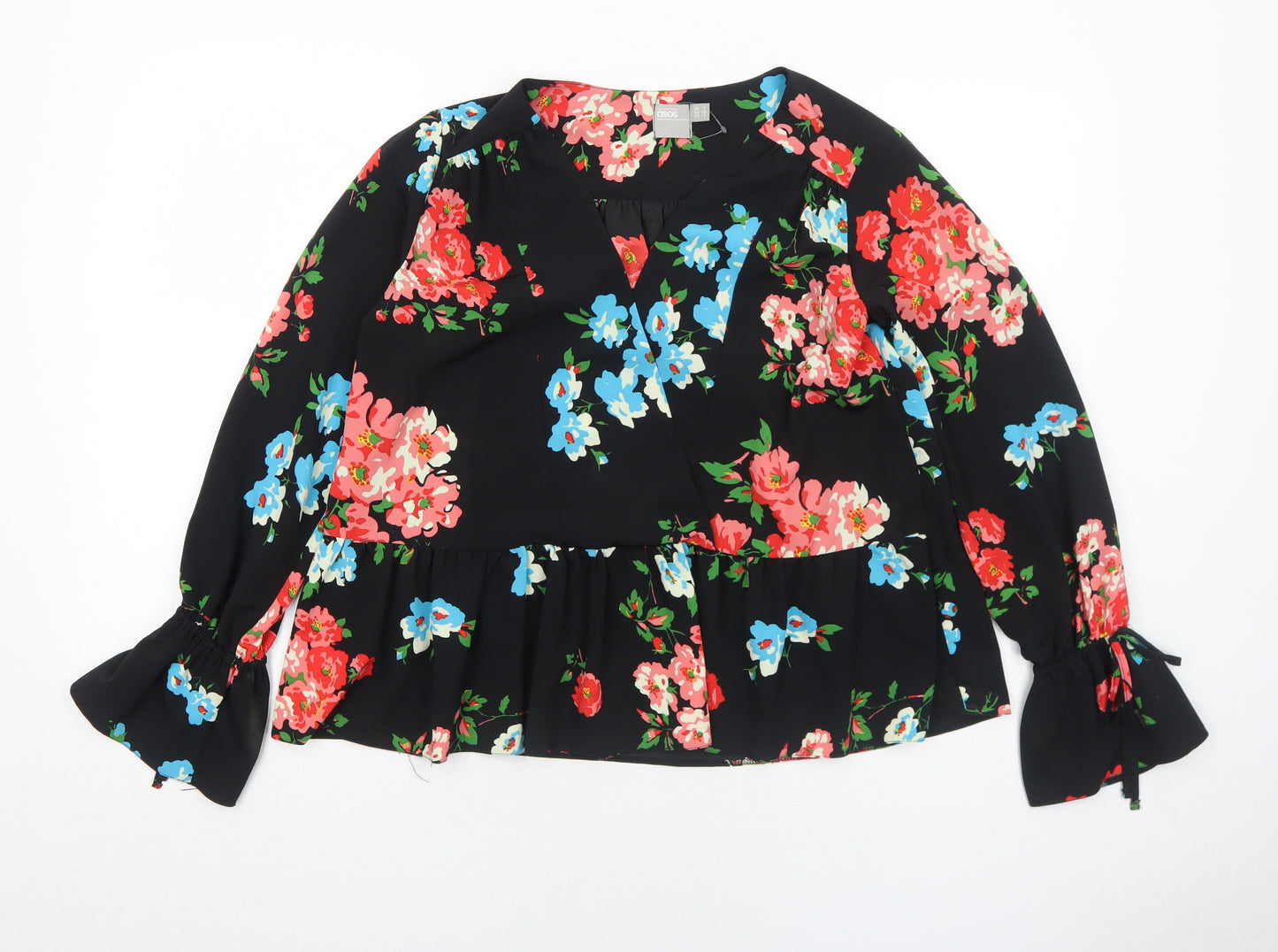 ASOS Womens Black Floral Polyester Basic Blouse Size 6 V-Neck