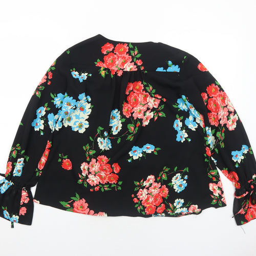 ASOS Womens Black Floral Polyester Basic Blouse Size 6 V-Neck