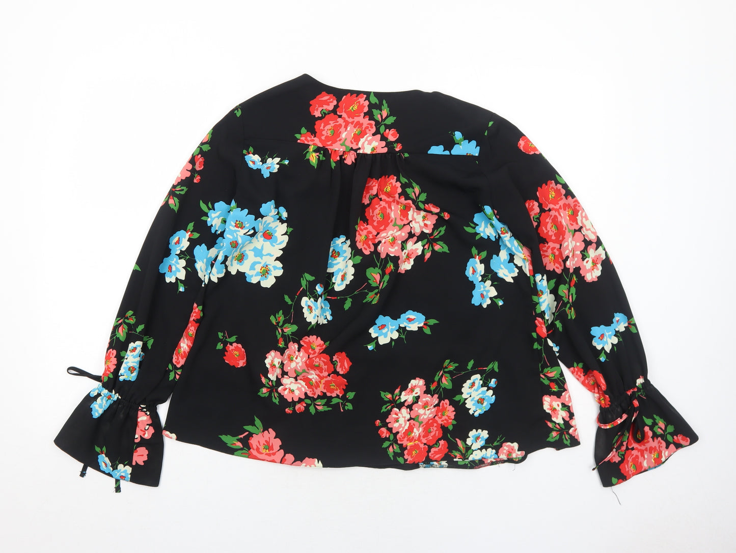 ASOS Womens Black Floral Polyester Basic Blouse Size 6 V-Neck