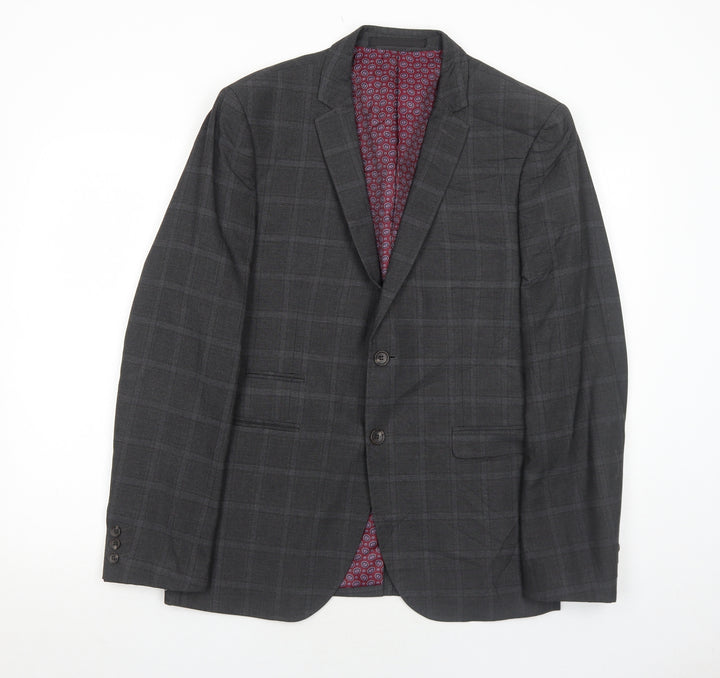 Marks and Spencer Mens Grey Geometric Polyester Jacket Suit Jacket Size 40 Regular
