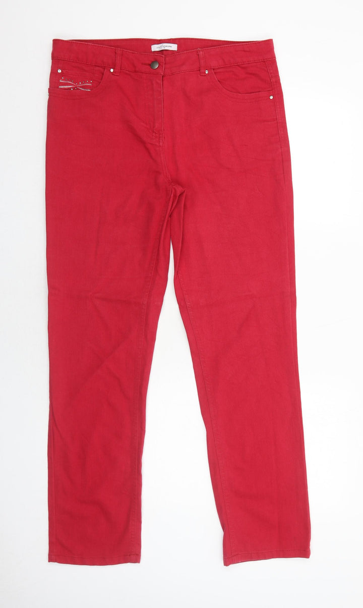 Simply Stock Shop Womens Red Cotton Straight Jeans Size 12 Regular Zip