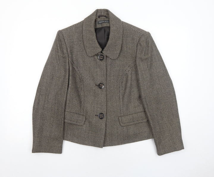 Alex&Co Womens Brown Geometric Jacket Blazer Size 14 Button