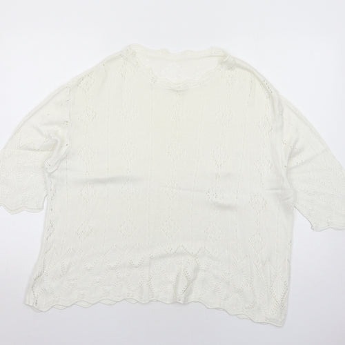 Marks and Spencer Womens White Round Neck Geometric Acrylic Pullover Jumper Size 16