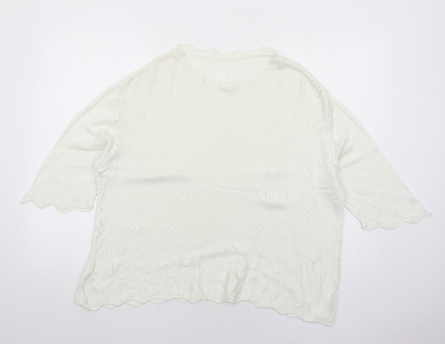 Marks and Spencer Womens White Round Neck Geometric Acrylic Pullover Jumper Size 16