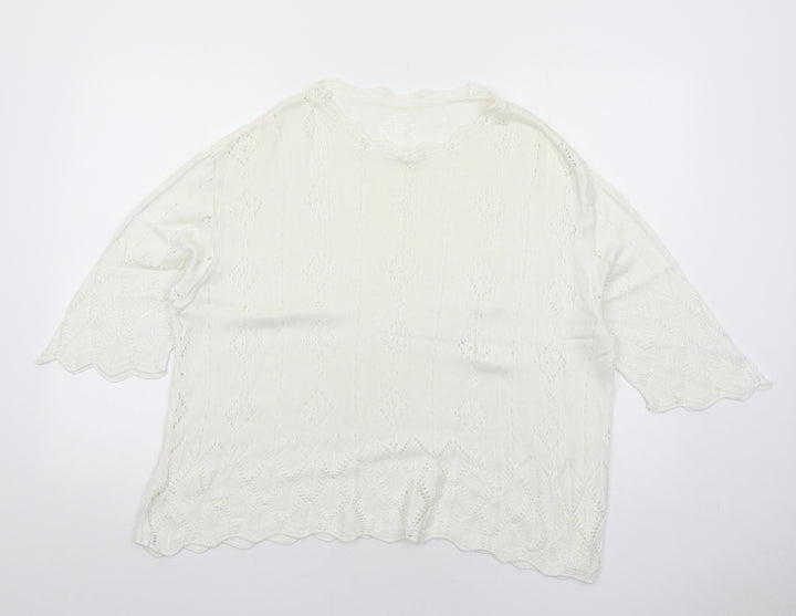 Marks and Spencer Womens White Round Neck Geometric Acrylic Pullover Jumper Size 16