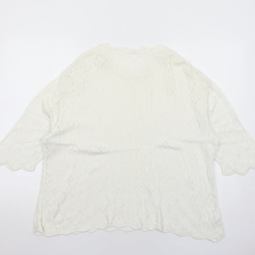 Marks and Spencer Womens White Round Neck Geometric Acrylic Pullover Jumper Size 16