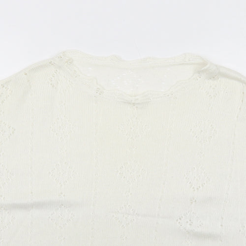Marks and Spencer Womens White Round Neck Geometric Acrylic Pullover Jumper Size 16