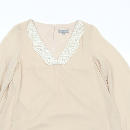 Love Womens Beige Polyester Trapeze & Swing Size S V-Neck Button