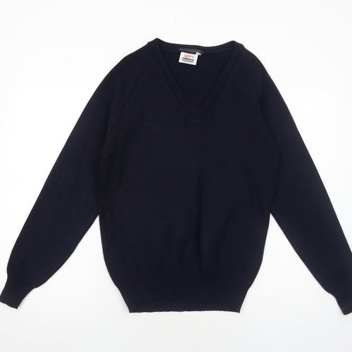 Glenalva Womens Blue V-Neck Acrylic Pullover Jumper Size 10