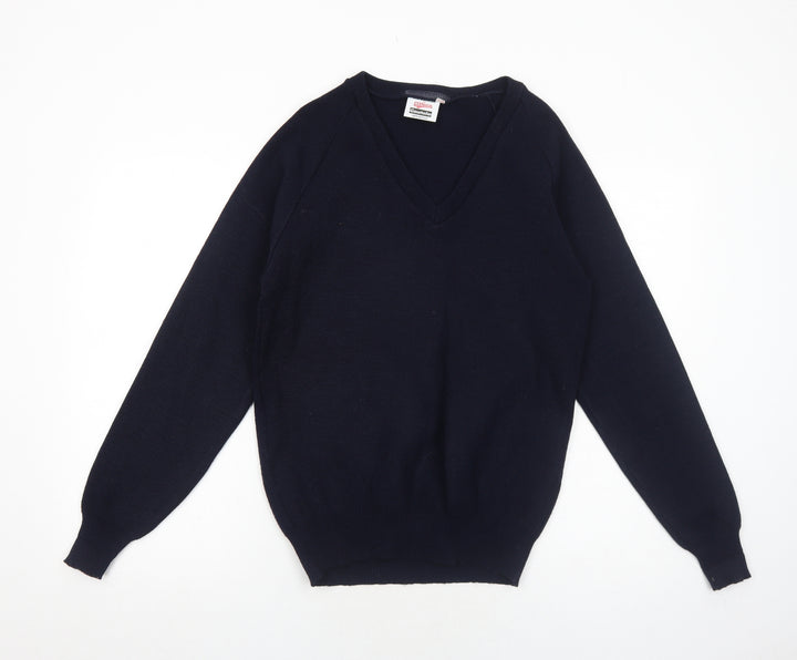 Glenalva Womens Blue V-Neck Acrylic Pullover Jumper Size 10
