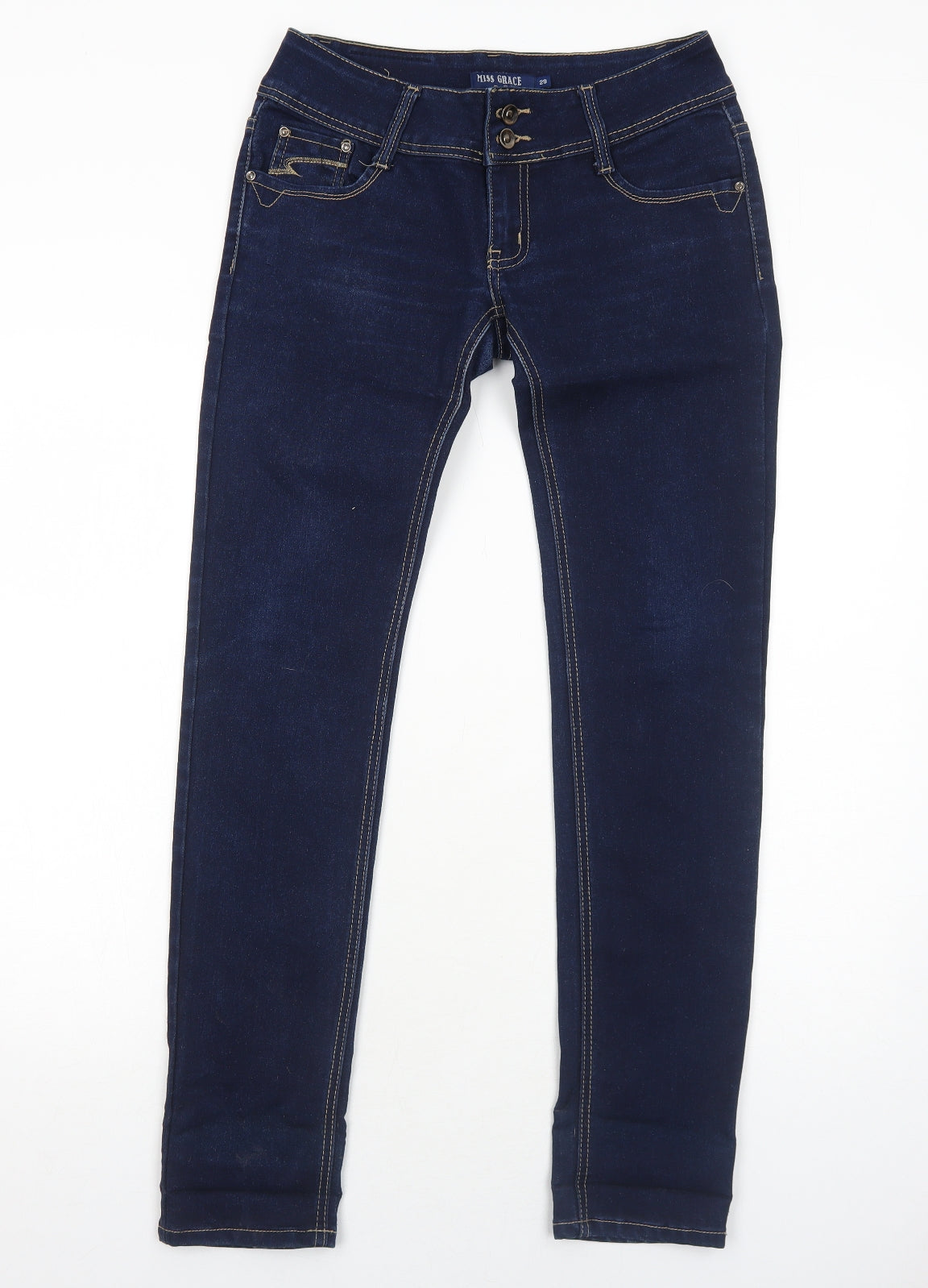 Miss Grace Jeans Womens Blue Cotton Skinny Jeans Size 12 Regular Zip