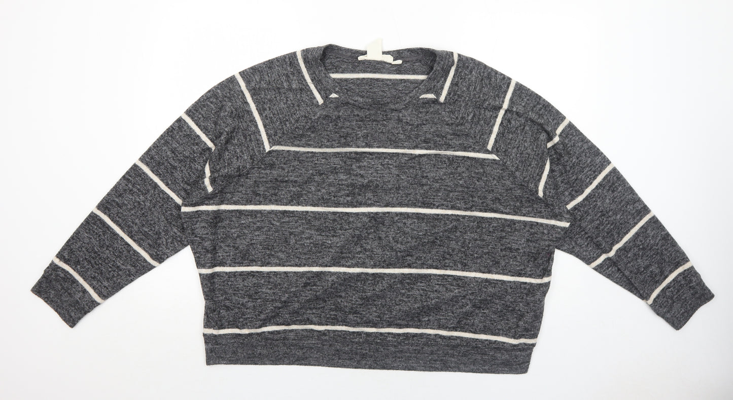 H&M Womens Grey Round Neck Striped Viscose Pullover Jumper Size L