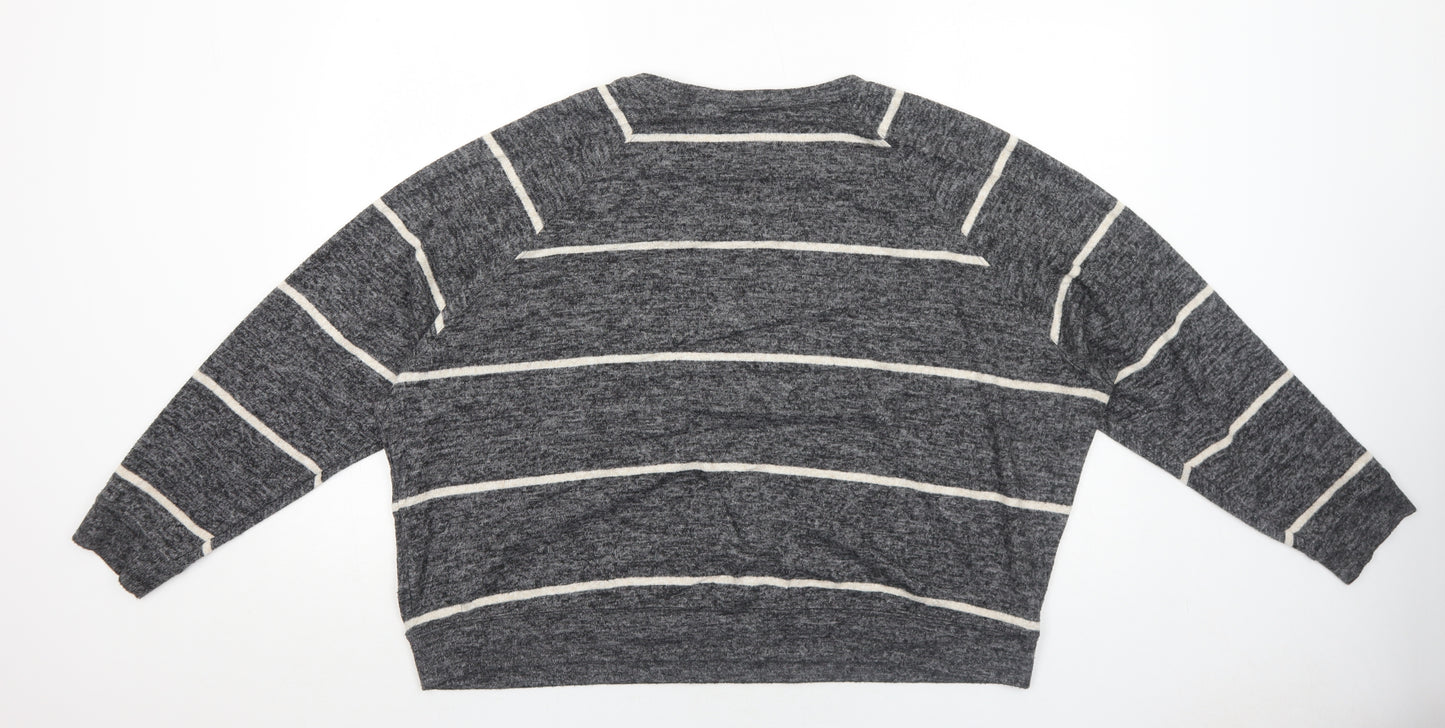 H&M Womens Grey Round Neck Striped Viscose Pullover Jumper Size L