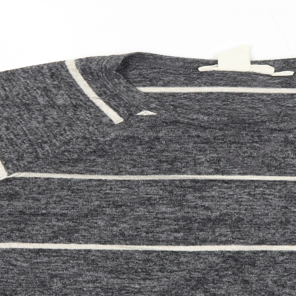 H&M Womens Grey Round Neck Striped Viscose Pullover Jumper Size L