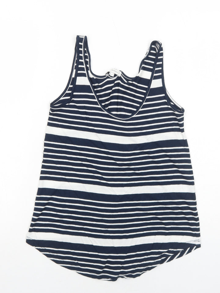 Warehouse Womens Blue Striped Viscose Basic Tank Size 10 Round Neck