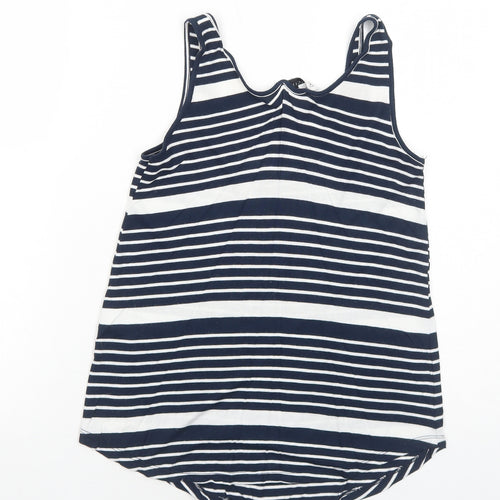 Warehouse Womens Blue Striped Viscose Basic Tank Size 10 Round Neck