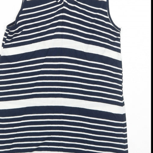 Warehouse Womens Blue Striped Viscose Basic Tank Size 10 Round Neck