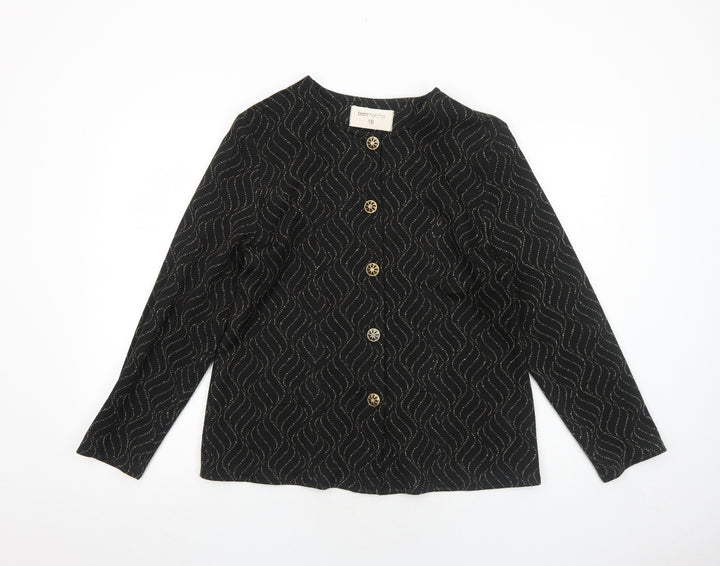 Bonmarché Womens Black Geometric Jacket Blazer Size 16 Button