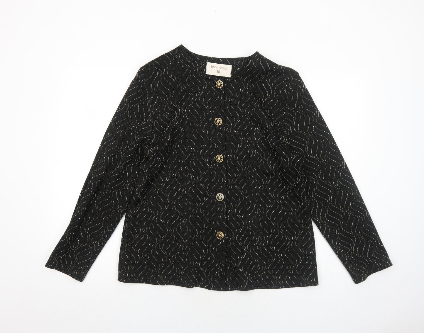 Bonmarché Womens Black Geometric Jacket Blazer Size 16 Button