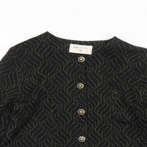 Bonmarché Womens Black Geometric Jacket Blazer Size 16 Button