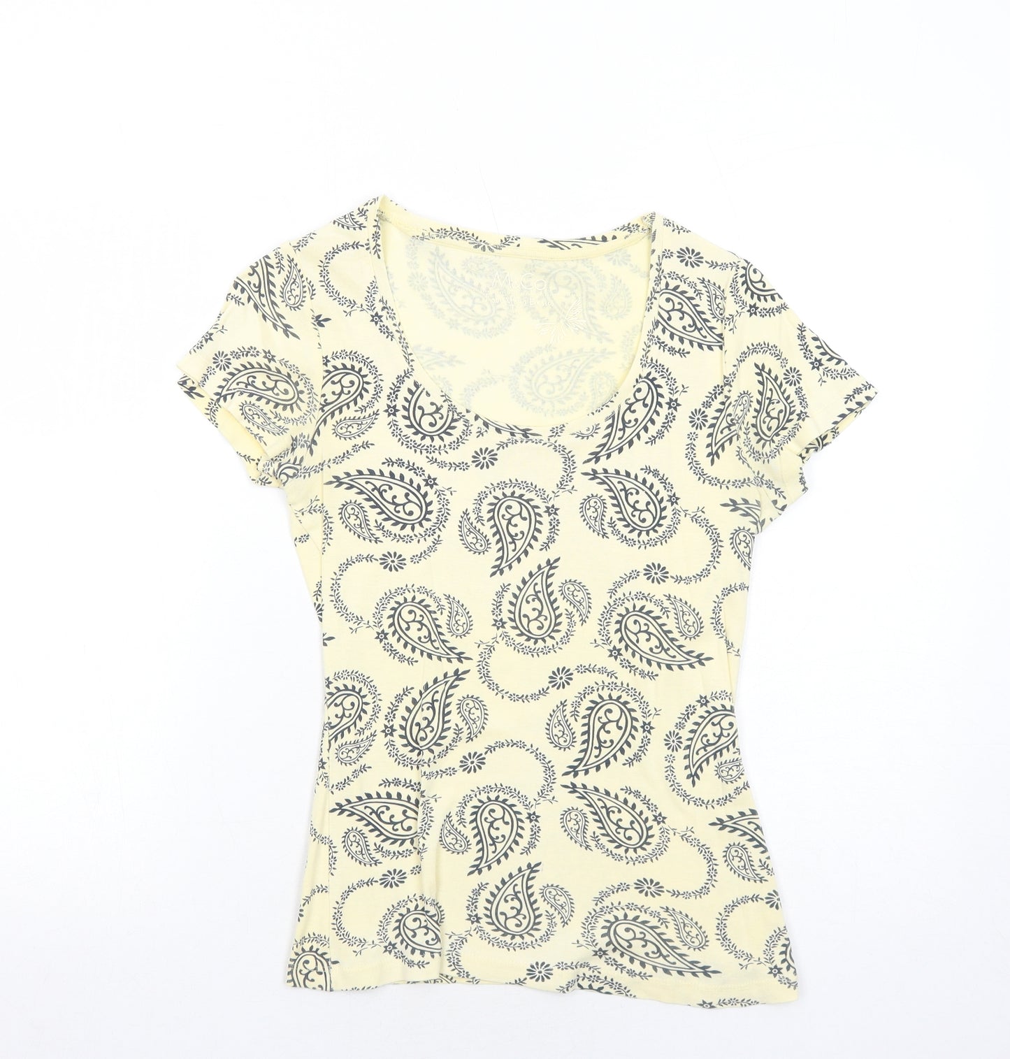 M&Co Womens Ivory Geometric Cotton Basic T-Shirt Size 10 Round Neck